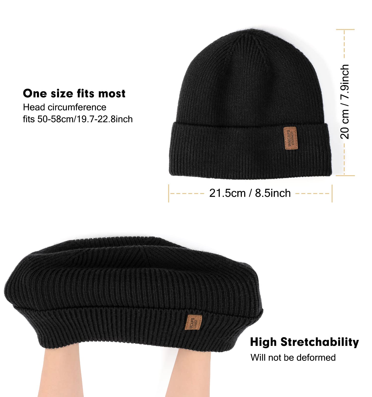 Wmcaps Winter Beanie for Men Women, Fleece Lined Beanie Soft Warm Knit Hat Ski Stocking Cuffed Cap