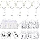 MTLEE 100 Pieces Baptism Favors Set Includes Mini Rosary Baptism Favors Boxes White Organza Bags with Drawstring Thank Tags for Christening Weddings Christian Party