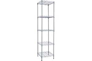 GIOTORENT 5 Tier Standing Shelving Metal Units, Adjustable Height Wire Shelf Display Rack for Laundry Bathroom Kitchen 11.8 W x 11.8 D x 50 H (5-Tier, Gray)