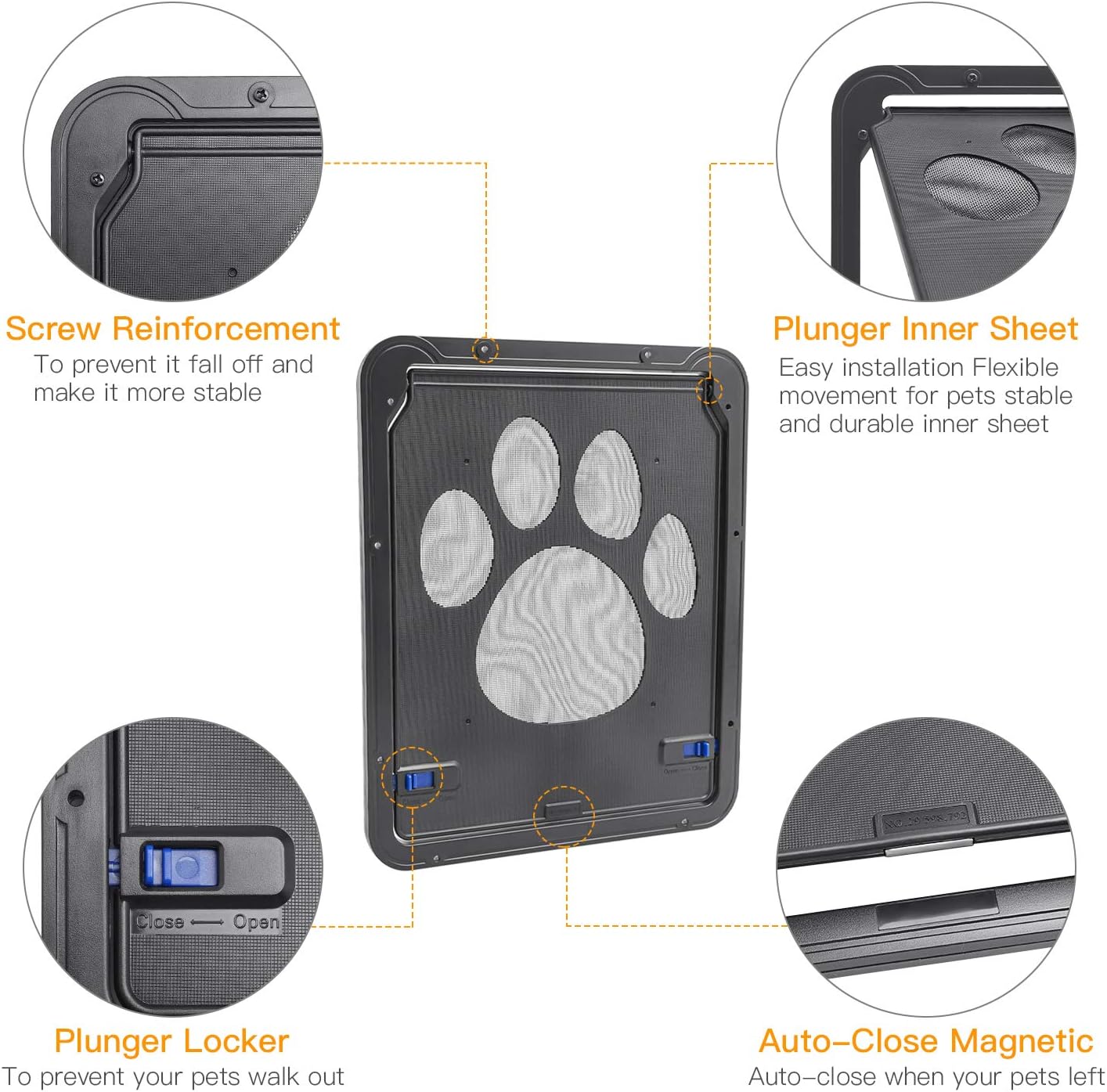 ZB ZealBoom Cat Flap Dog Flaps Pet Flap Screen Door Lockable Easy