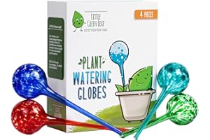 LITTLE GREEN LEAF LGL Plant Watering Globes - Automatic Self Watering Globes. Decorative Self Watering Planter Inserts Made From Hand-Blown Durable Glass. Self Watering Spikes to Support Plant Health. 4 Pack, Jumbo.
