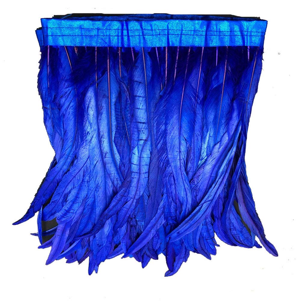 KOLIGHT Pack of 1M Natural Rooster Feather Fringe Trim 25-30CM in Width DIY Cosplay Decoration (Blue)