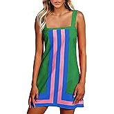 Fiona Jolin Women's Striped Mini Dress Boho Shoulder Strap Sundress Summer Cover Up Dress for Beach