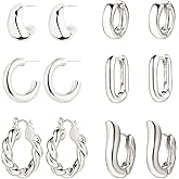KAMXUY 6 Pairs Gold Hoop Earrings for Women, 14K Gold Plated Huggie Hoop Earrings Set Hypoallergenic Lightweight Chunky Open Hoops Jewelry for Gift