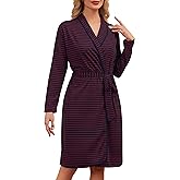 Namatime Cotton Robes for Women Striped Long Sleeve Kimono Bath Robe Lightweight House Coat Bathrobe Loungewear with Pockets