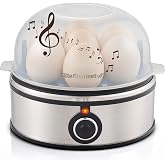 Elite Gourmet 7-Egg Egg Cooker, Soft-Hard Boiled, Poach &amp; Omelet | Melody, Auto Shut-Off, Stainless Steel, EGC855SS