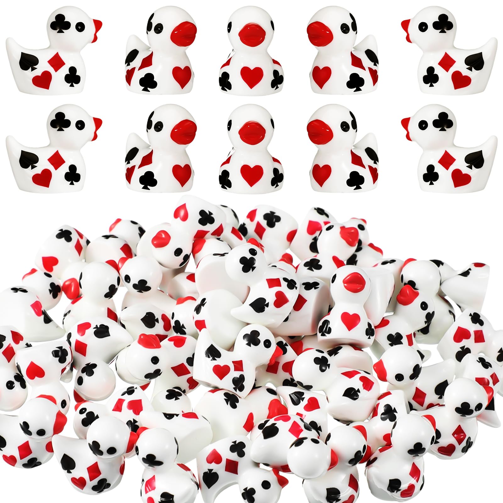 Photo 1 of Soulchen 50 Pcs Mini Casino Resin Ducks Bulk Tiny Poker Ducks Casino Cake Toppers Decorations Charms Poker Ornament for Theme Birthday Wedding Party DIY Cake Craft Gift