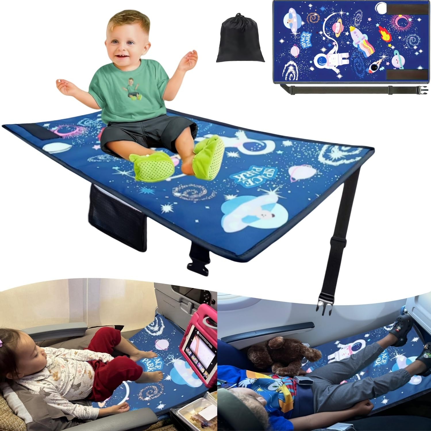 Photo 1 of Baby Airplane Bed, Airplane Seat Extender for Kids?Toddler Travel Bed?Portable Kids Travel Bed, Toddler Travel Essential?Portable, Foldable Airplane Crib for Kids?Navy Blue?