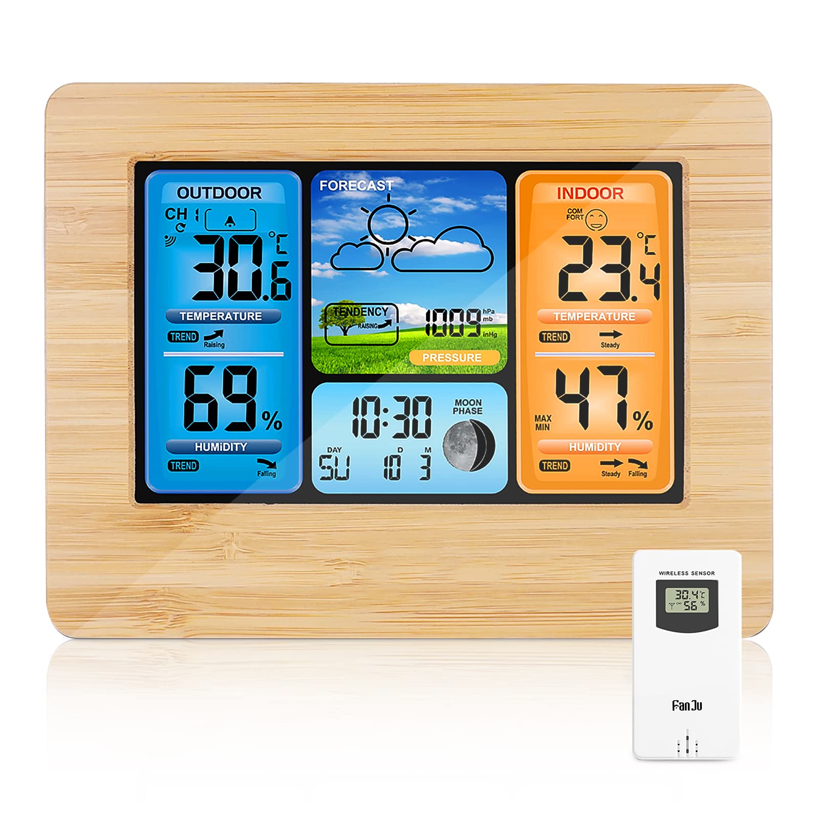 ONEVER Wireless Weather Station Digital Color Forecast Weather Station with Alert and Temperature/Humidity/Barometer/Alarm/Moon Phase/Weather Clock with Outdoor Sensor
