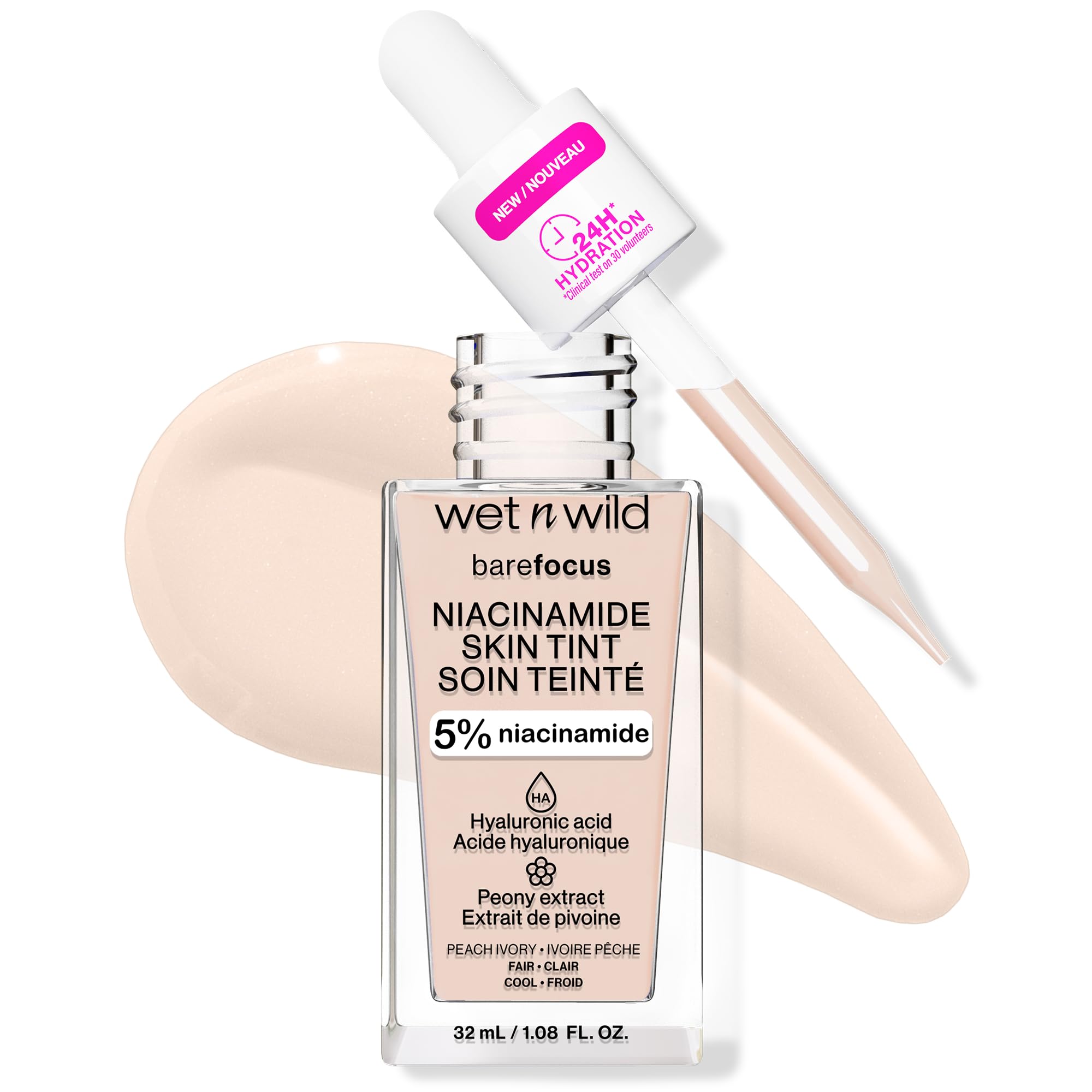 Photo 1 of wet n wild Bare Focus Skin Tint, 5% Niacinamide Enriched, Buildable Sheer Lightweight Coverage, Natural Radiant Finish, Hyaluronic & Vitamin Hydration Boost, Cruelty-Free & Vegan - Peach Ivory