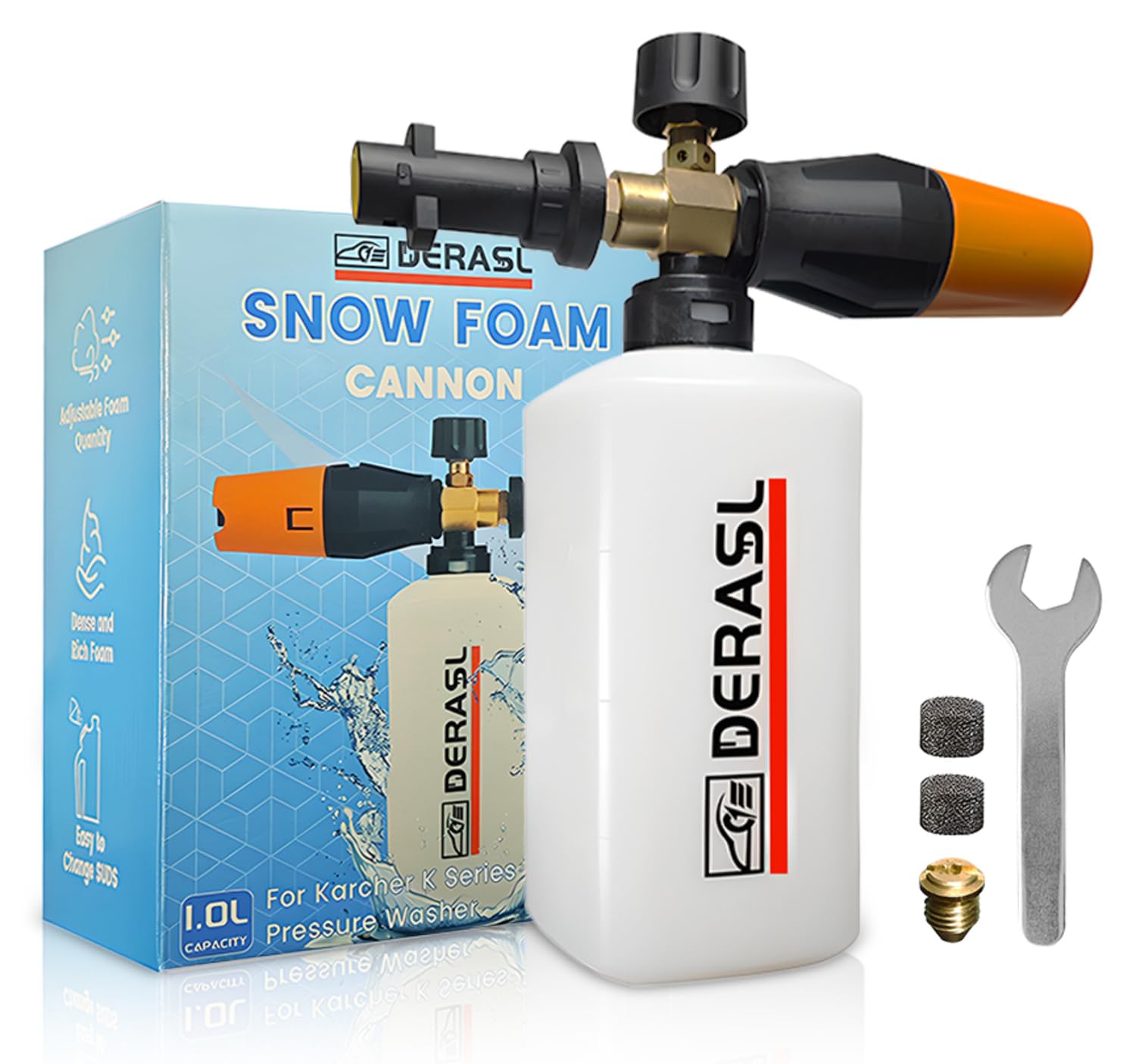 DERASL Snow Foam Lance-1L Cannon Washer Soap Pressure Car Foamer Wash Adjustable Sprayer Jet Bottle Nozzle