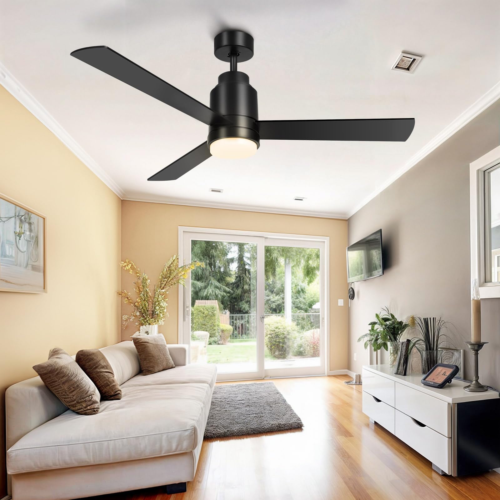 Photo 1 of YITAHOME 52 Inch Black Ceiling Fan with Light and Remote, App Control, Modern Smart Ceiling Fan Compatible with Alexa Google Home for Indoor Outdoor, Reversible Quiet Motor, Memory Function