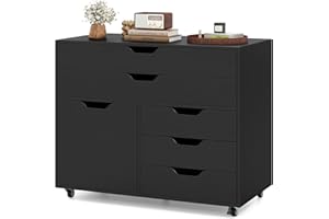 Giantex File Cabinet, Rolling Lateral Filing Cabinet with Wheels, 5 Drawers, Load 220 Lbs, Office Craft Storage Organization,