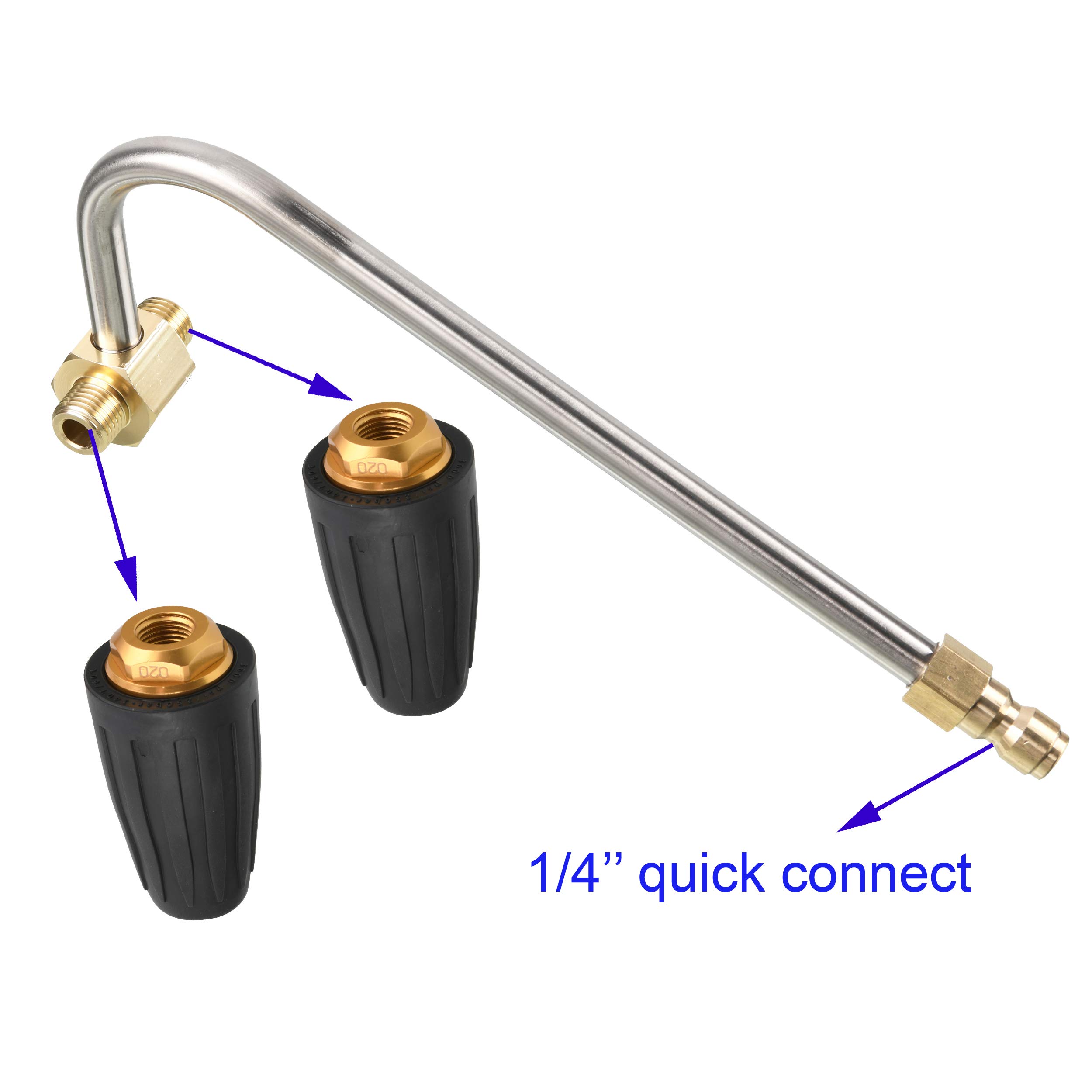 Tool Daily Gutter Cleaner Attachment for Pressure Washer, 2 Rotating Turbo Nozzle, 1/4 Inch Quick Connect, 3300 PSI
