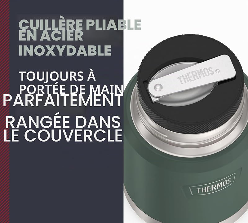 Icon Food Jar Pot alimentaire en acier inoxydable 18/8 à double paroi Vert mat/forêt avec cuillère pliable et fond antidérapant 0,47 l — photo 3 sur 6