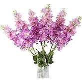 Verblomw 6PCS Purple Delphinium Artificial Flowers 32.3in Long Stem Larkspur Fake Flowers Reallistic Silk Flowers Light Purple Faux Flowers for Tall Vase Home Wedding Baby Shower Decor (Purple)