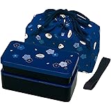 Japanese Traditional Rabbit Blossom Bento Box Set - Square 2 Tier Bento Box, Rice Ball Press, Bento Bag (Blue)