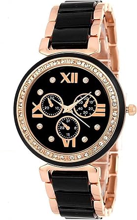 Capture Fashion Mina-White Rosegold Strap crono Dial with Studded Diamond Watch for Girls & Women