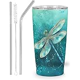 NOXOZNMOK Dragonfly Tumbler with Lid and Straw for Women Leakproof Travel Coffee Mug Double Wall Insulated Cups 20OZ Gifts for Office Kitchen Outdoor