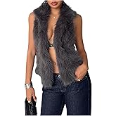 MakeMeChic Women's Fuzzy Faux Fur Halter Top Sleeveless Tie Backless Going Out Tops Cowboy Chic Outfits