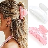 Fashey Acrylic Claw Clip Pink Hair Clips Cute Medium Hair Claws for Thick Hair Accessories for Women (pink+white)