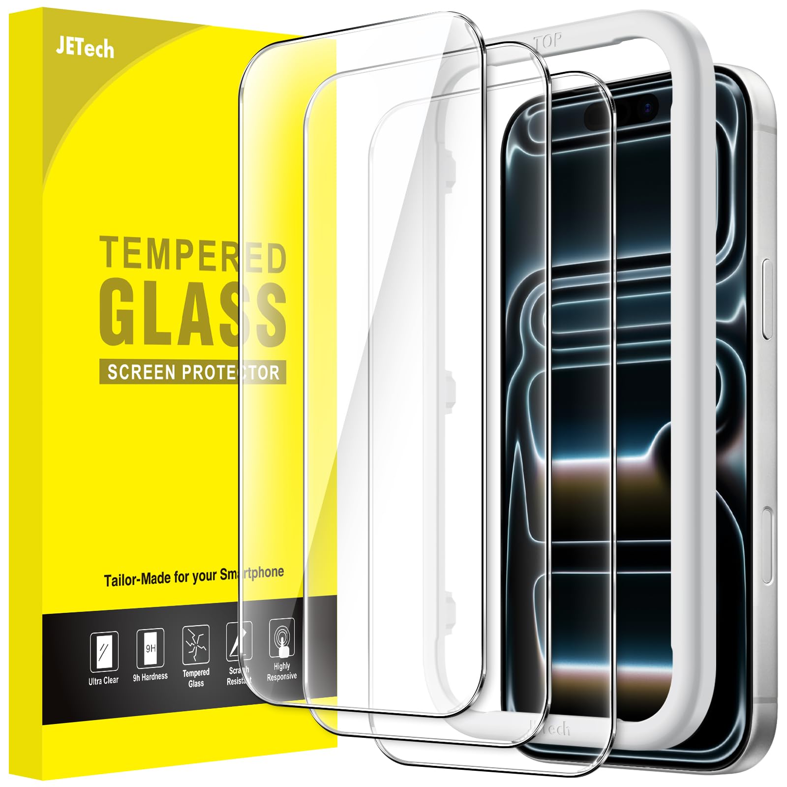 Photo 1 of JETech Screen Protector for iPhone 17 Pro Max 6.9-Inch, Tempered Glass Film with Easy Installation Tool, 9H Hardness, Case-Friendly, 3-Pack