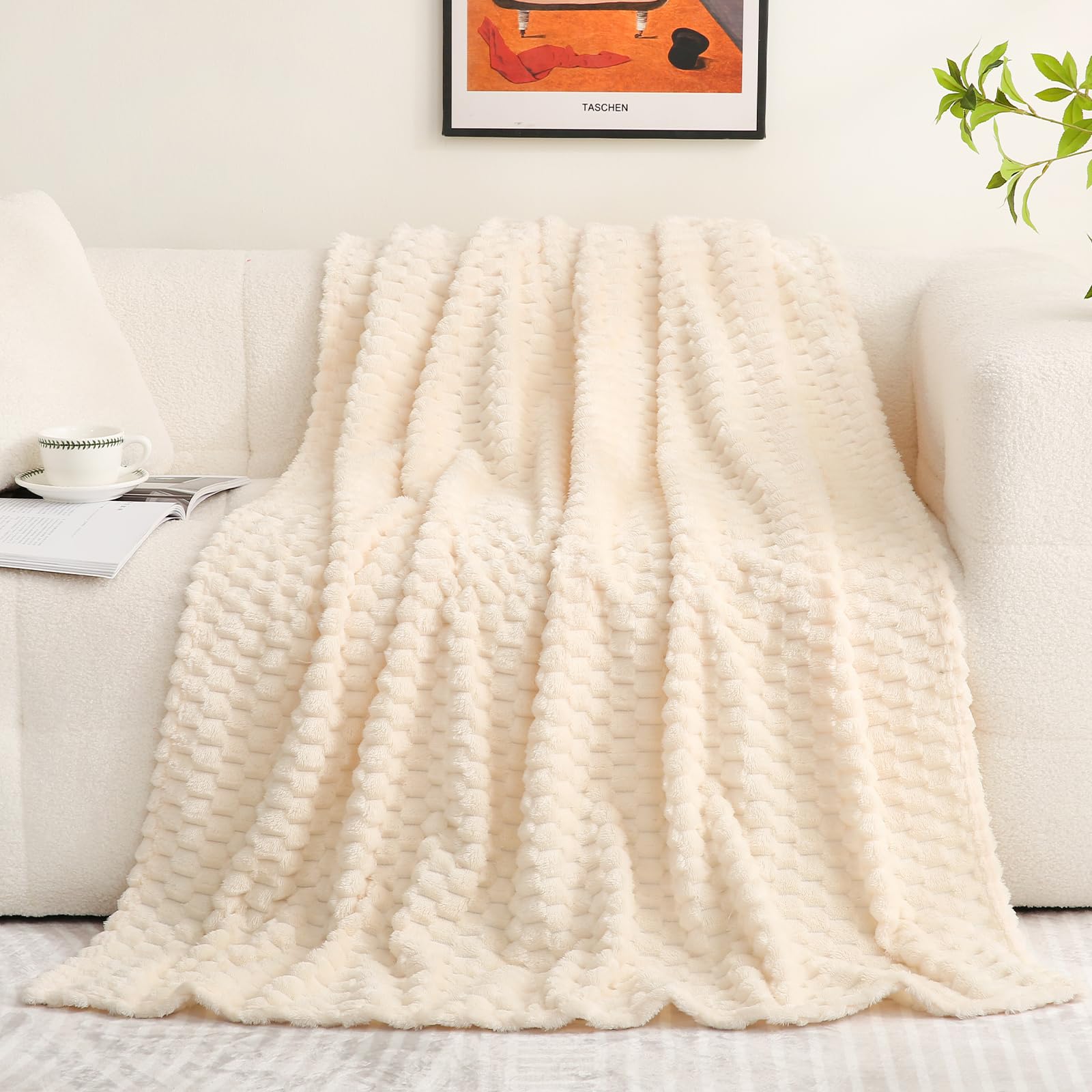Puncuntex Cream White Throw Blanket 60"×80" inches