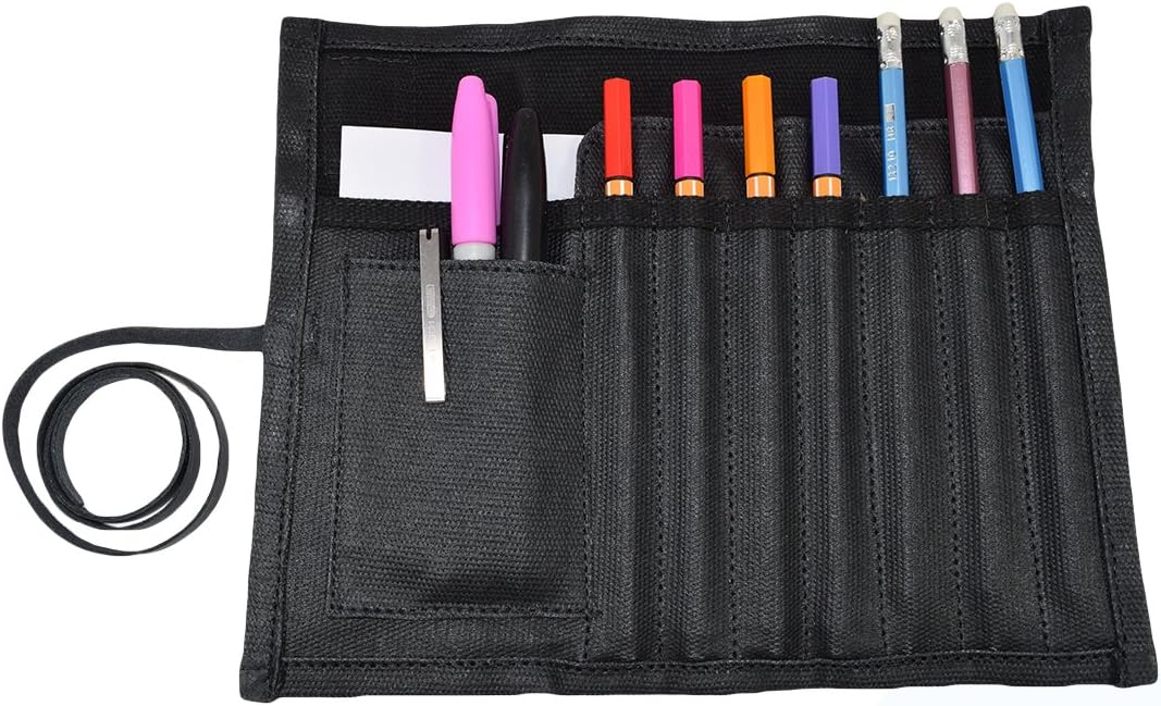 Waxed Canvas Pencil Artist Craft Roll Organizer Soft Wrap Handmade by Hide & Drink :: Charcoal Black