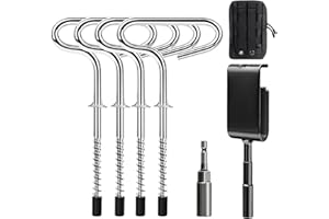 FABFLAME Ice Anchor Tool Kit for Ice Fishing Shelter, Includes 1 Drill Adapter, 4 Threaded Pegs, 1 Storge Bag, and 1 Impact Socket, Heavy Duty Ice Fishing Tent Stakes, Portable Ice Shelter Setup Tools