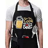 ZOORON Funny Black Chef Aprons for Men Adjustable BBQ Grill Kitchen Cooking Aprons with Pockets, Grill Accessories