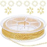 COMNICO 33ft(10m) Stainless Steel Jewelry Chain 1.5mm DIY Craft Links Supplies Findings for Making Necklace Earring Bracelet, Color Plated Metal Cable Roll 20pcs Lobster Clasps 50pcs Jump Rings(Gold)