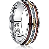 Vakki Tungsten Rings for Men Meteorite Gold Foil Inlay Koa Wood Wedding Band Polished Finish 8mm Promise Engagement Ring Comfort Fit Size 7-12