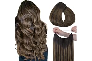 HOTBANANA Wire Hair Extensions, 14 inch 75g Dark Brown to Chestnut Brown Fish Line Hair Extensions Real Human Hair Straight Invisible Wire Hair Extensions Remy Hair Extensions