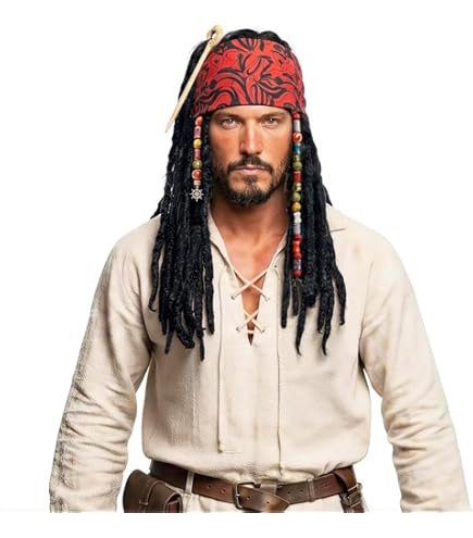 Chapeau Pirate Tricorne Avec Perruque Dreadlocks – Look Capitaine Jack Sparrow Vieilli, Déguisement Homme Pour Halloween, Carnaval Et Cosplay