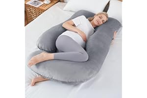 Sasttie Pregnancy Pillows for Sleeping, U Shaped Body Pillow Side Sleeper Pregnancy Must Haves, Maternity Pillow for Pregnant Women, Full Pregnant Pillow with Removable Velvet Cover, Cold Grey