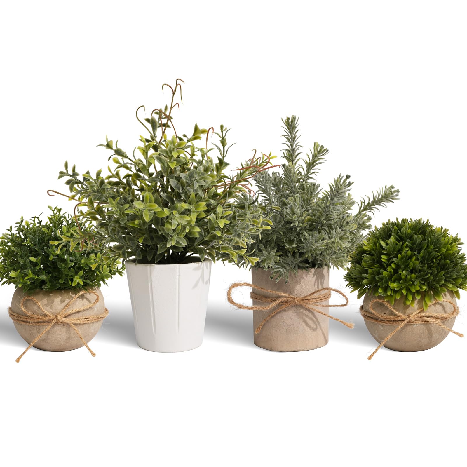 YVONNEYI 4Pcs Artificial Plants Indoor, Faux Plants for Indoors, Small Fake Plants Mini Greenery in White Pot for Home Bathroom Kitchen Office Room Shelf Decor