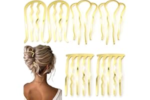 SUPGOODOM 6 PCS Metal Hair Side Combs Pins Fork Clip Teeth Stick for Updo Bun, U Shape Hair Accessories for Vintage Hairstyle, Gold for Fine Hair