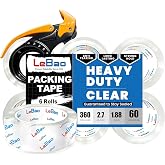 LeBao Heavy Duty Packing Tape with Metal Dispenser, 2.7 Mil Ultra-Thick Shipping Tape for Moving &amp; Packaging, 1.88 Inch x 360 Yards, Crystal Clear Tape Refills for Boxes, Easy Start &amp; Long-Lasting