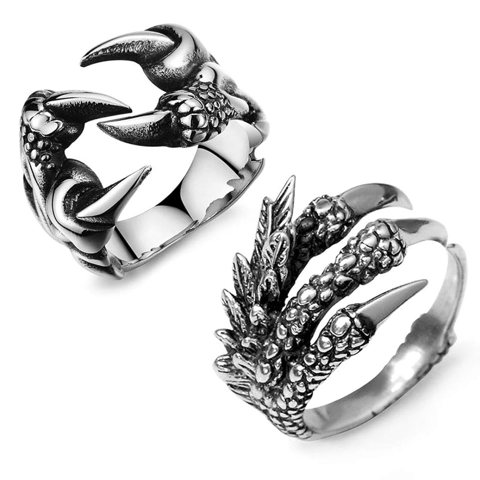 EQLEF Dragon Claw Ring Set, Gothic Punk Ring Gift for Men Women, Steel, Stone-Free