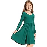 Stelle Long Sleeve Girls Dress Toddler White Dresses Skater Twirl Cotton A-Line Dress for School Casual