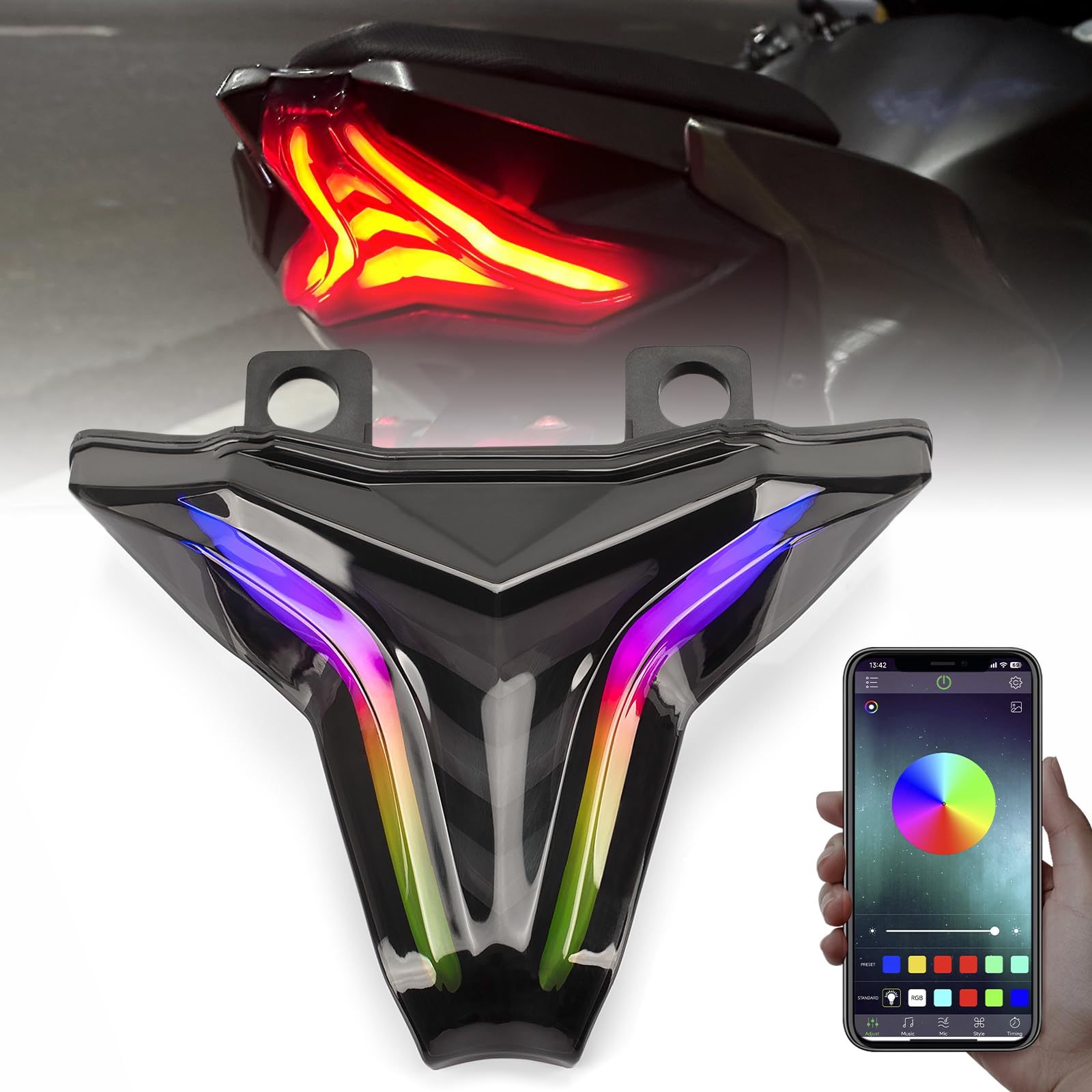 Photo 1 of XINGWU Motorcycle LED Tail Lights RGB Control for NINJA 400 2018-2024 Z400 Z250 Z400 Z1000 Z1000R ZX6R ZX10R ZX10RR Rear Brake Light DRL with Turn Signals Sequential Dynamic Indicator