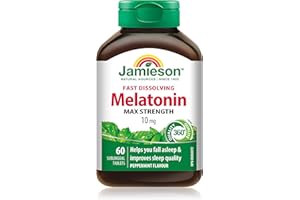 Jamieson Melatonin 10 mg Max Strength - Peppermint Flavour Fast Dissolving Tablets , 60 Count (Pack of 1)