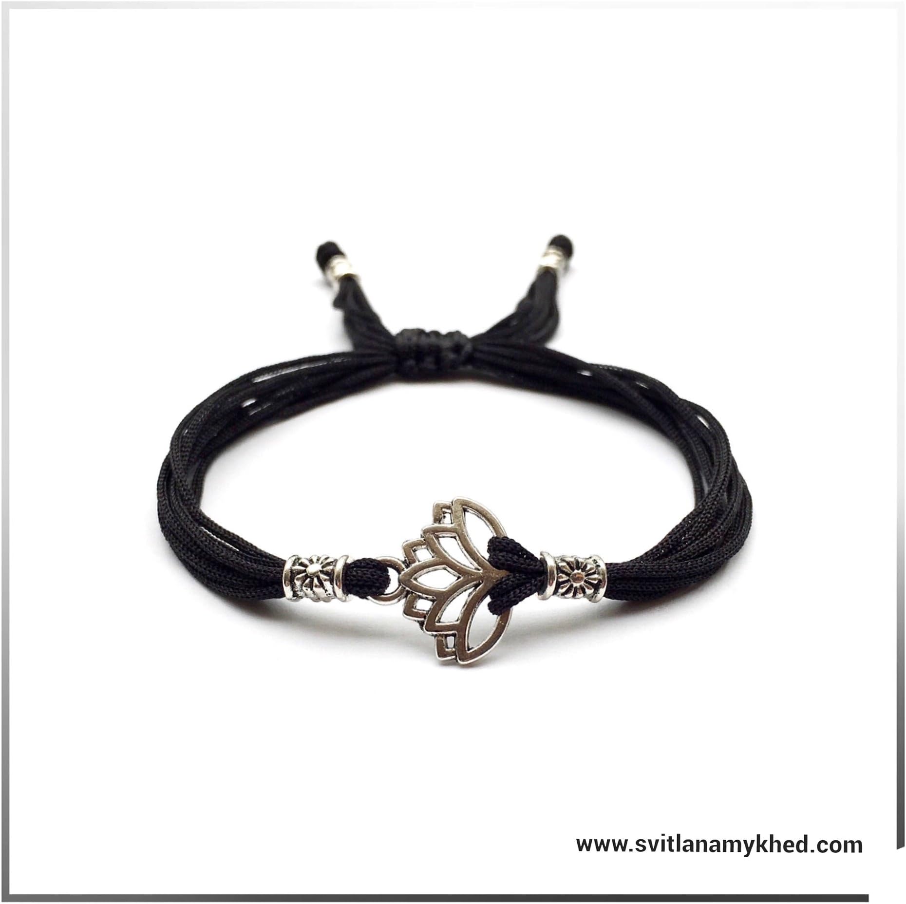 Bracelet customizable zen spiritual jewelry FLOWER LOTUS. CHAKRA. GOD. BUDDHA. NAMASTE. INDIA. YOGA. MEDITATION. Tibetan pearls. Satin cord (colors to choose from)