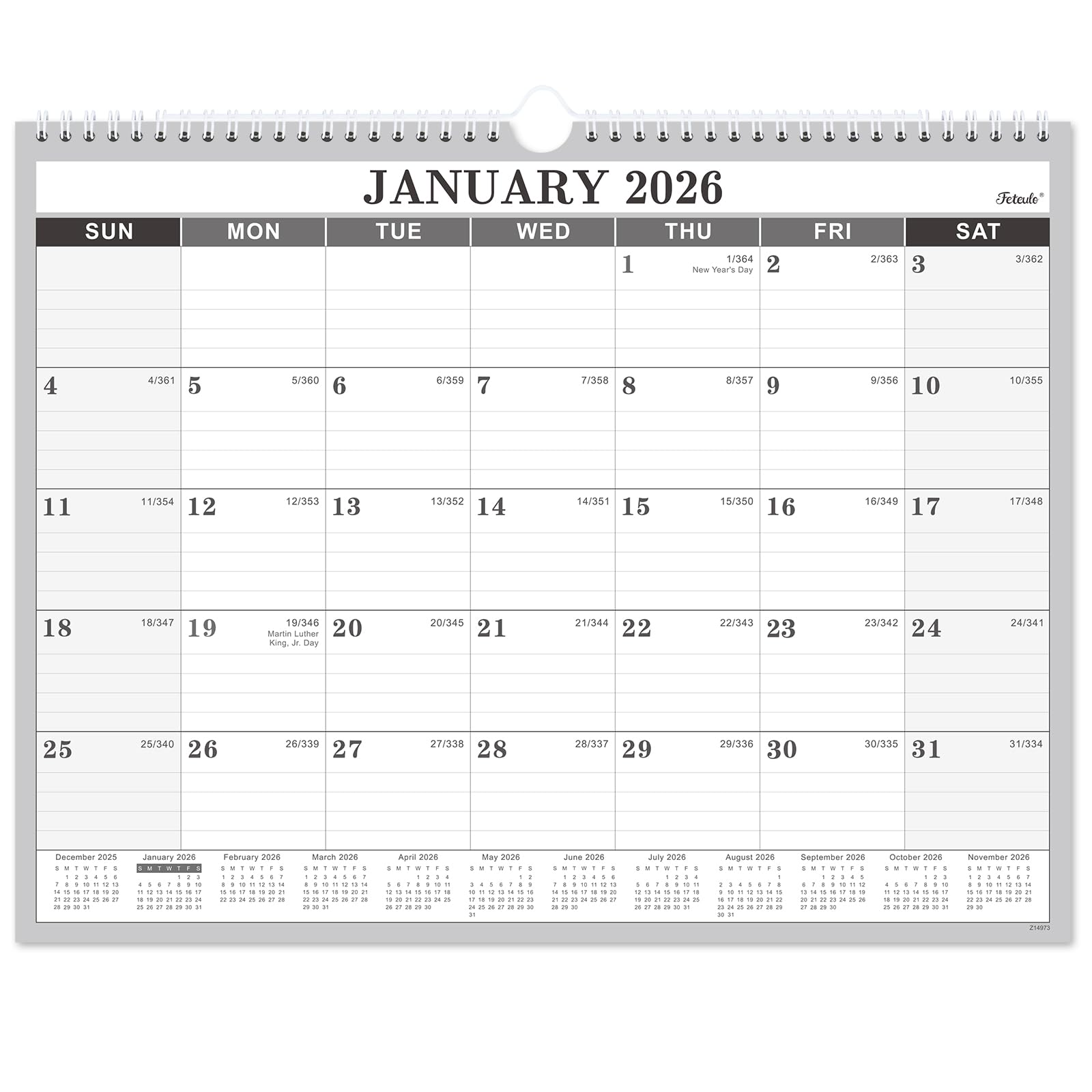 Photo 1 of 2026 Calendar - 2026 Wall Calendar, Jan. 2026 - Dec. 2026, 14.6'' x 11.4", Large Wall Calendar with Highlighted Holidays, Twin-Wire Binding, Calendar for Planning