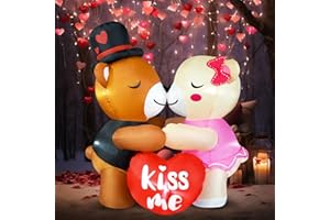 5FT Valentine Inflatables Outdoor Decorations, Raymall Blow Up Couple's Bear with LED Lights Valentine Decor for Romantic Party, Wedding, Home, Patio, Lawn Garden Yard Valentine's Day Inflatables