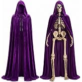 Cozypower 12 ft Skeleton Outfit Hooded Robe Cloak Long Velvet Cape | Halloween Skeleton Vintage Horror Cape 12 ft Clothing Skeleton Costume Set Decor