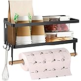 Jolitac Magnetic Fridge Spice Rack- Space Saving Organizer Black Shelf on Refrigerator, Kitchen Paper Towel Holder, Foldable Design (Black-Small)
