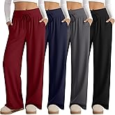 Velvelhall 4 Pack Women's Lounge Pants, Drawstring Wide Leg Yoga Pants Sweatpants with Pockets Running Workout Legging