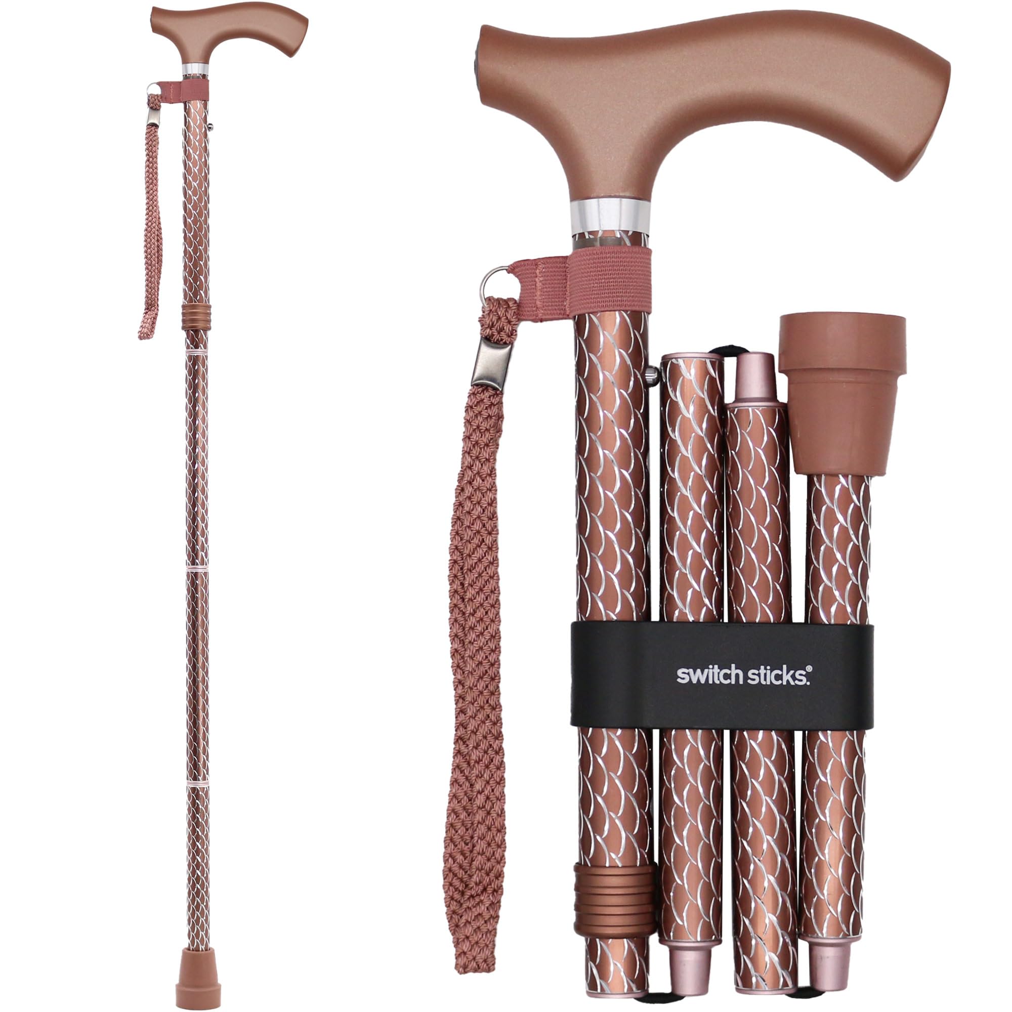 Switch Stick Luxury Engraved Rose Gold Walking Stick - Folding And Adjustable