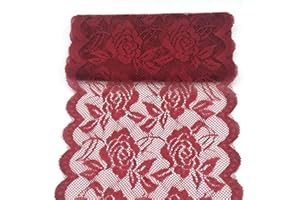 MSCFTFB 11 Yards Width 6inch Rose Embroidered Lace Ribbon Stretch Lace Trim Fabric for DIY Sewing Crafts Garment Embellishments Burlap Party Table Decorations (Burgundy)